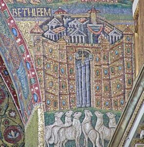 Mosaic with sloping red roof of the Upper Room