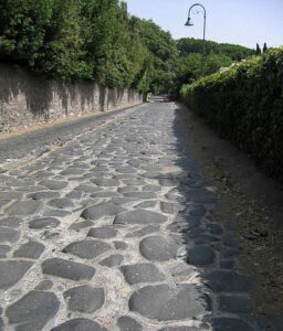 The Appian Way is a road that travels to Southern Italy. Roman roads were an extensive road system throughout Italy.